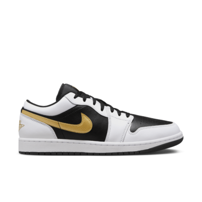 Jordan 1 Low White Black Metallic Gold Swoosh 553558-172