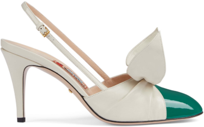 Gucci 85mm Bow Slingback Pumps White Green (Women’s) 722966 BNC80 3146