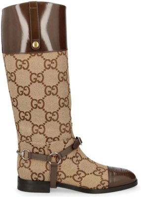 Gucci GG Round Toe Knee-High Boots Beige Brown (Women’s) 674673 UK050 2597