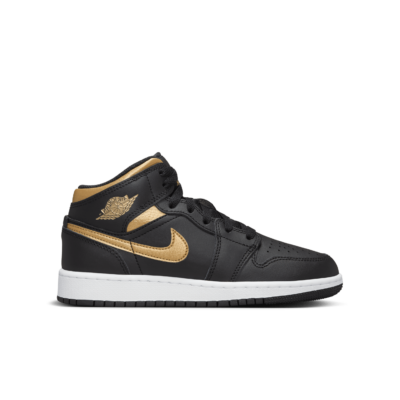 Jordan 1 Mid Black Metallic Gold Swoosh (GS) DQ8423-071