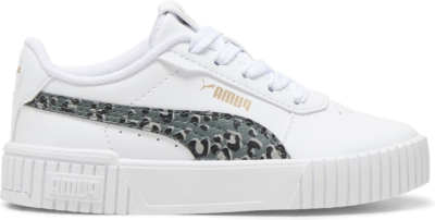 PUMA Carina 2.0 Animal Update Kids’ Sneakers, White/Mineral Grey/Gold 396987_01