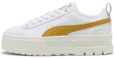 Women’s Puma Mayze Lux Sneakers, White, Size 35.5, White,Archive Gold 401261_02